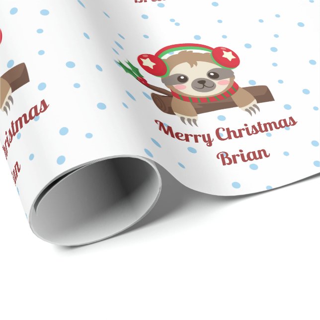 Personalisiert Sloth Merry Weihnachtsname Geschenkpapier (Rolleneckpunkt)