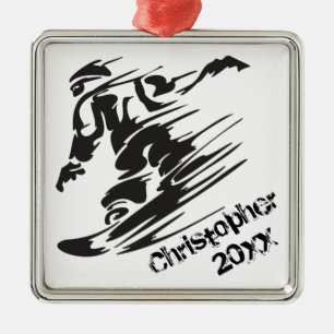 Personalisiert Snowboarder Snowboarder Black, Whit Ornament Aus Metall