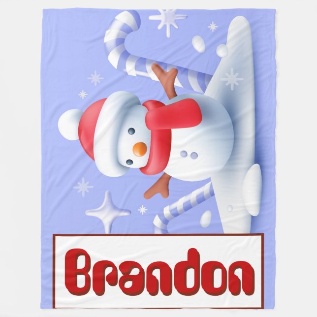 Personalisiert Snowman Candy Cane Blanket Fleecedecke (Vorderseite)