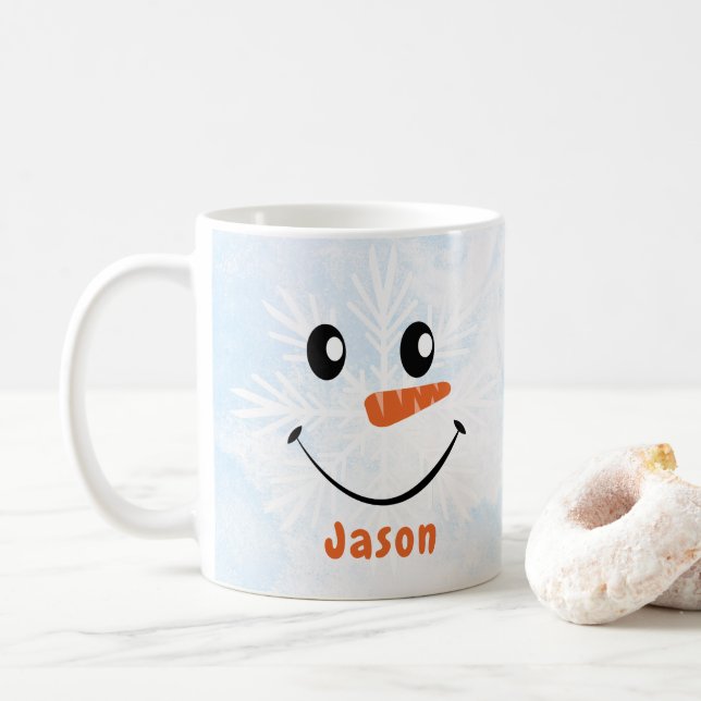 Personalisiert Snowman Face Weihnachten Kaffeetasse (Mit Donut)