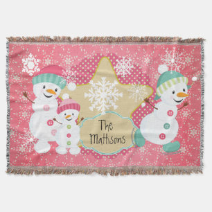 Personalisiert Snowman Family Holiday Throw Decke