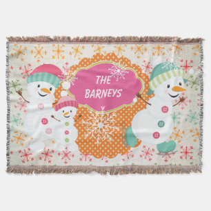 Personalisiert Snowman Family Holiday Throw Decke