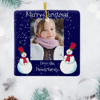 Personalisiert Snowman Foto Weihnachtskarte Keramikornament