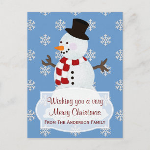 Personalisiert: Snowman Frohe Weihnachts-Postkarte Feiertagspostkarte
