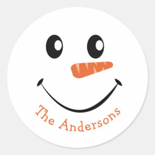 Personalisiert Snowman lächeln Runder Aufkleber