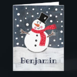 Personalisiert Snowman Weihnachten Karte<br><div class="desc">Diese Schneeszene ist aus einer Collage von Helen McCartney Designs gedruckt.</div>