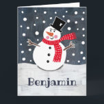 Personalisiert Snowman Weihnachten Karte<br><div class="desc">Diese Schneeszene ist aus einer Collage von Helen McCartney Designs gedruckt.</div>