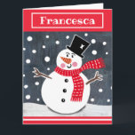Personalisiert Snowman Weihnachten Karte<br><div class="desc">Diese Schneeszene ist aus einer Collage von Helen McCartney Designs gedruckt.</div>