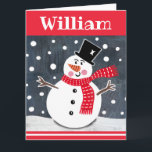 Personalisiert Snowman Weihnachten Karte<br><div class="desc">Diese Schneeszene ist aus einer Collage von Helen McCartney Designs gedruckt.</div>