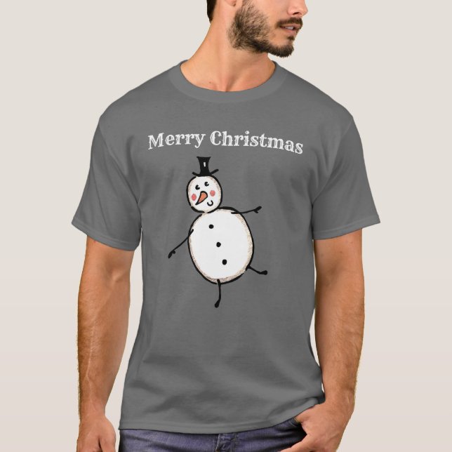Personalisiert Snowman Weihnachten T-Shirt (Vorderseite)
