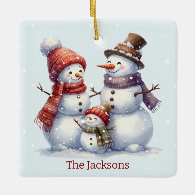 Personalisiert Snowman-Weihnachtsschmuck Keramikornament (Vorderseite)