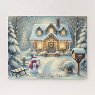 Personalisiert Snowy Christmas Hütte Mailbox Puzzle