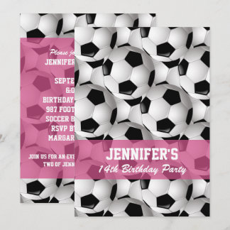 Personalisiert Soccer Ball Pattern / 2 Pink Geburt Einladung