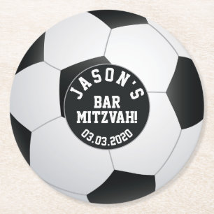 Personalisiert Soccer Bar Mitzvah Schwarz-weiß Runder Pappuntersetzer