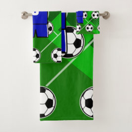 Personalisiert Soccer Jersey Blue mit Weiß Badhandtuch Set