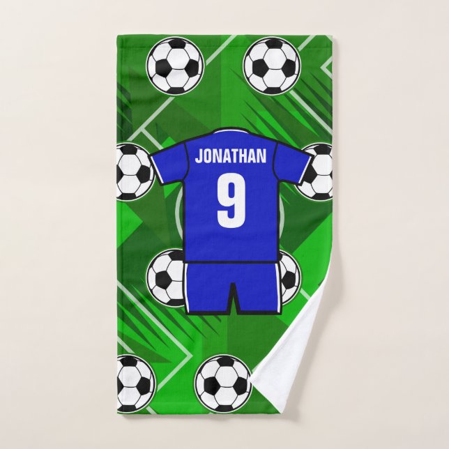 Personalisiert Soccer Jersey Blue mit Weiß Badhandtuch Set (Handtuch)