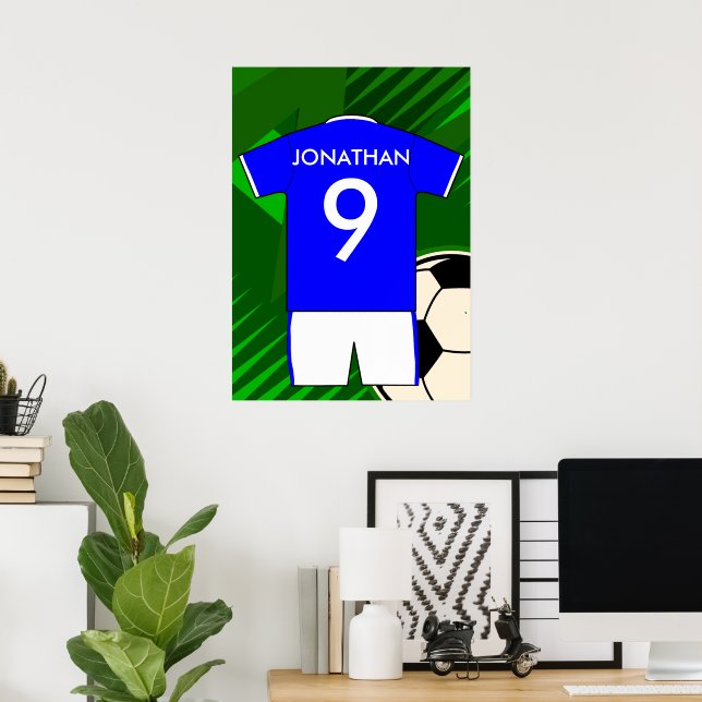 Personalisiert Soccer Jersey Blue und White Poster (Heimbüro)