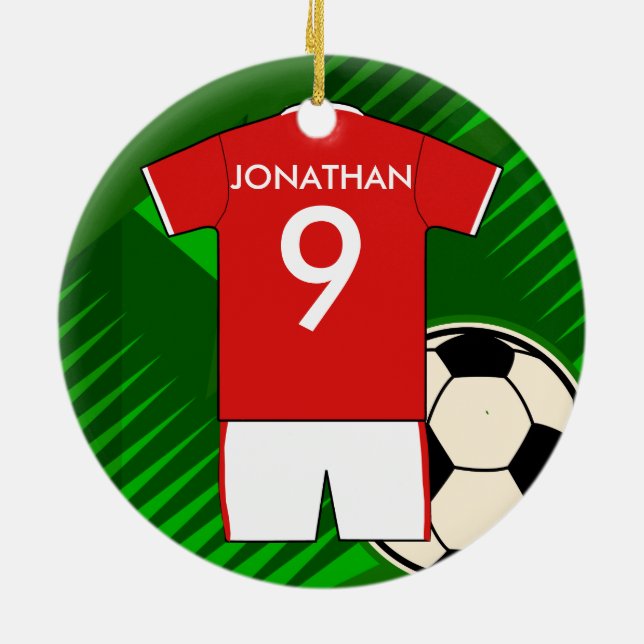 Personalisiert Soccer Jersey Red and White Keramikornament (Hinten)
