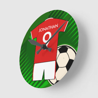 Personalisiert Soccer Jersey Red and White Runde Wanduhr