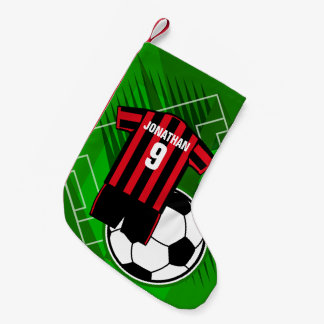 Personalisiert Soccer Jersey Rot und Schwarze Stre Kleiner Weihnachtsstrumpf