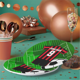 Personalisiert Soccer Jersey Rot und Schwarze Stre Pappteller