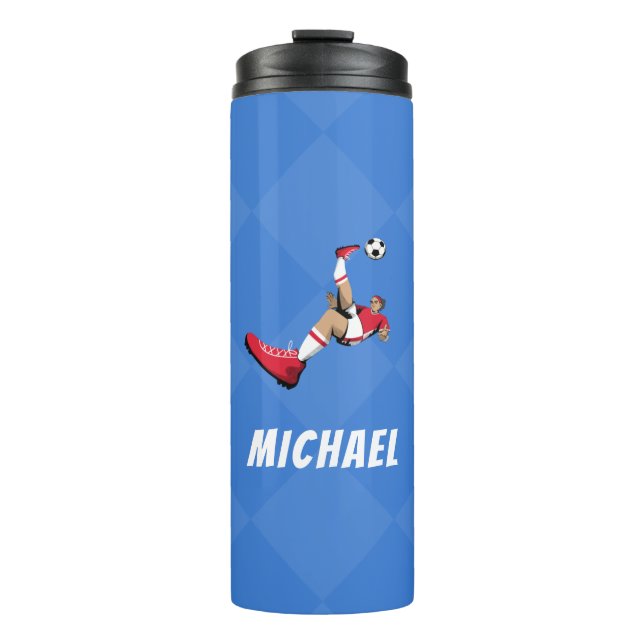 Personalisiert Soccer Player Illustration Cool Boy Thermosbecher (Vorderseite)
