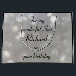 Personalisiert Son Birthday Große Geschenktüte<br><div class="desc">Silberne personalisierte Geburtstagsgeschenktasche für wunderbaren Sohn.</div>