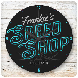 Personalisiert Speed Shop Custom Neon Frisierte Au Große Wanduhr