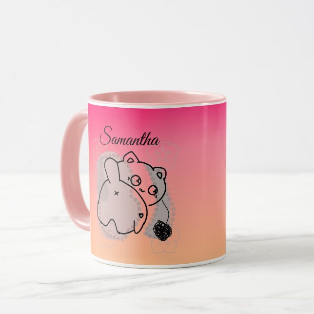 Personalisiert spielende Katze mit Garn Tasse (Vorderseite Links)