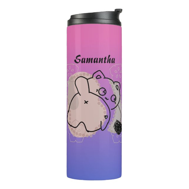 Personalisiert spielende Katze mit Garn Thermosbecher (Nach links gedreht)