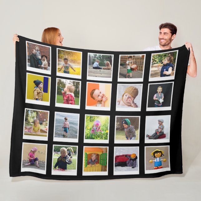 Personalisiert Square Foto Collage Moderne Schwarz Fleecedecke (Beispiel)