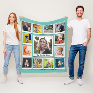 Personalisiert-Square-Fotokassenfamilie Aquamarin Fleecedecke