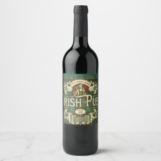 Personalisiert St Patricks Day Irish Pub Funny Weinetikett (Vorderseite)
