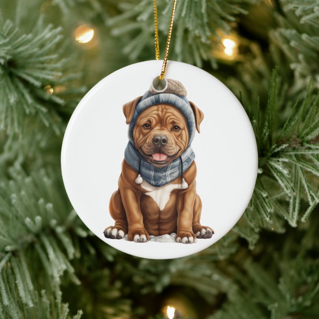 Personalisiert Staffordshire Dog Keramik Ornament (Baum)