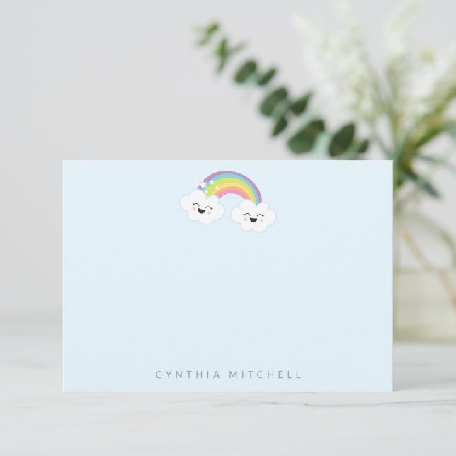 Personalisiert Stationery Kawaii Rainbow Light Blu Dankeskarte (Stehend Vorderseite)