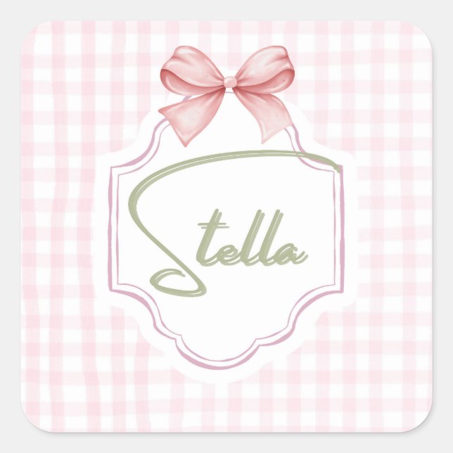 Personalisiert Stella Baby Girl Kinderzimmer Bow&G Quadratischer Aufkleber (Vorderseite)