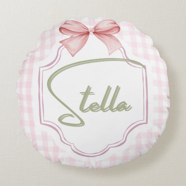 Personalisiert Stella Baby Girl Kinderzimmer Bow&G Rundes Kissen (Vorderseite)