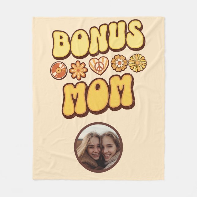 Personalisiert Step Mom Retro Groovy Bonus Mama Fleecedecke (Vorderseite)