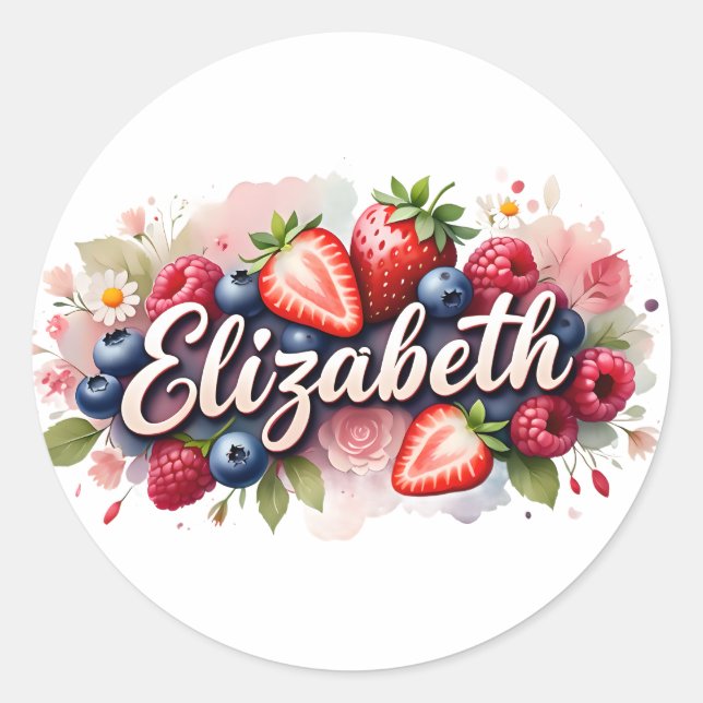 Personalisiert Sticker Elizabeth Berry Floral Desi (Vorderseite)