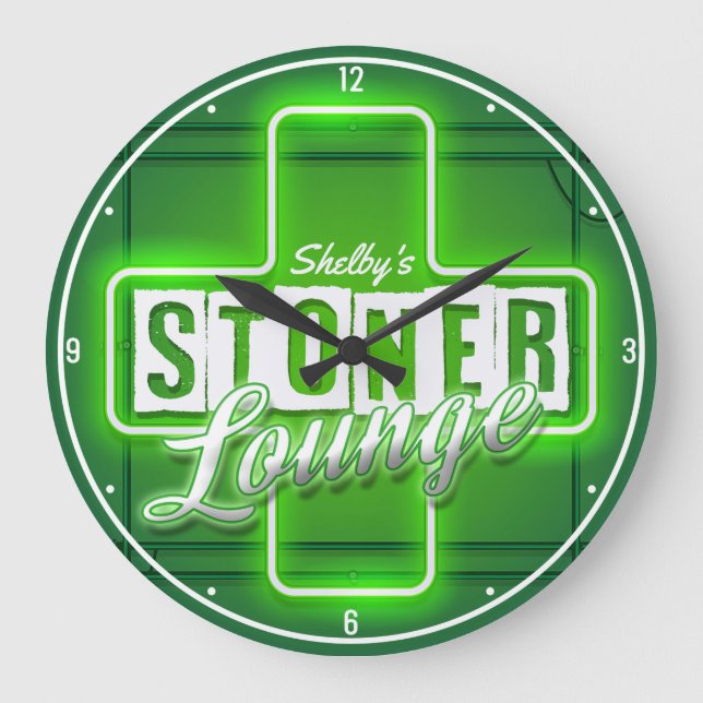 Personalisiert Stoner Lounge NAME Imitate Neon Bar Große Wanduhr (Vorderseite)
