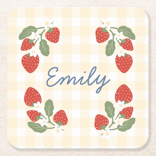 Personalisiert Strawberry Berry Sweet Party Picnic Rechteckiger Pappuntersetzer (Vorderseite)