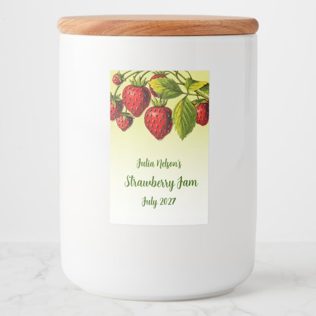 Personalisiert Strawberry Yellow Ombre Jam Jar Lebensmitteletikett (Vorderseite)