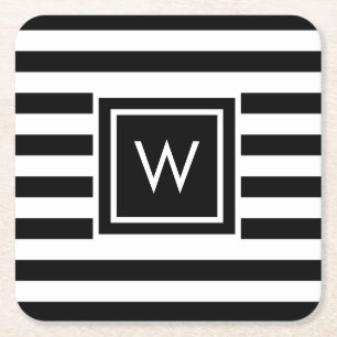 Personalisiert Stripey Monogramm Rechteckiger Pappuntersetzer