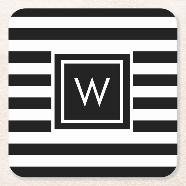 Personalisiert Stripey Monogramm Rechteckiger Pappuntersetzer (Vorderseite)