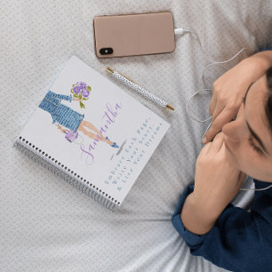 Personalisiert Stylish Fashion Woman Purple Blumen Notizbuch