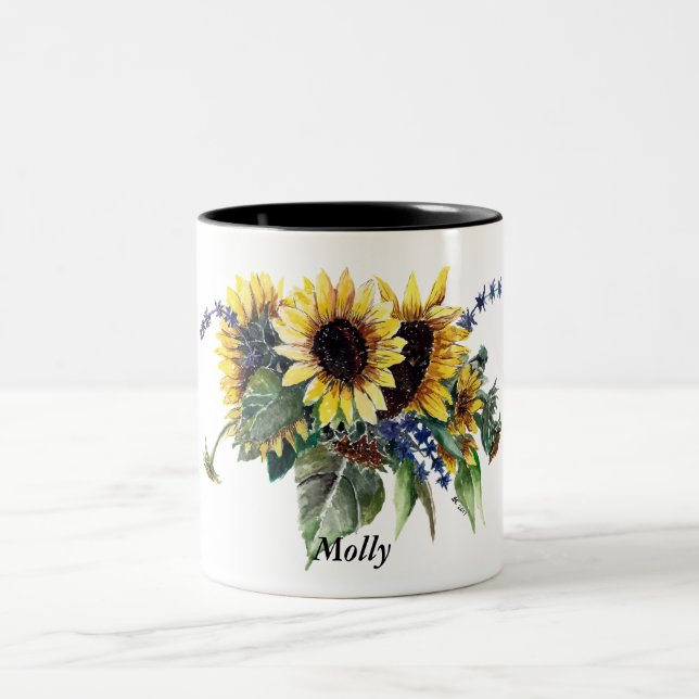 Personalisiert Sunflower Bouquet Zweifarbige Tasse (Mittel)