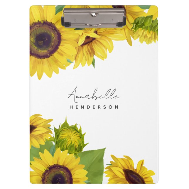 Personalisiert Sunflower Script Schriftart Feminin Klemmbrett (Vorderseite)