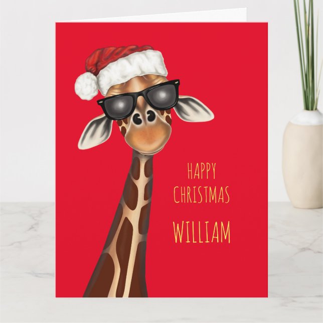 Personalisiert SUPER COOL GIRAFFE Weihnachtskarte Karte (Vorderseite)