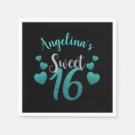 Personalisiert Sweet 16 Birthday Türkis Glitzer Serviette