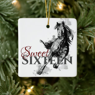 Personalisiert Sweet 16 Galloping Horse Weihnachte Keramikornament